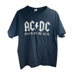 Vintage Y2K 2003 AC/DC Rock Music T Shirt Short Sleeve Large Anvil Back In Black